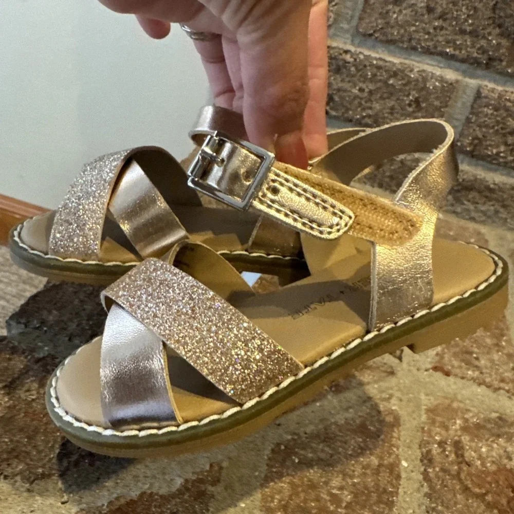 Tucker + Tate Arya Girls Cross Strap Rose Gold 5D Glitter Faux‎ Leather #0023